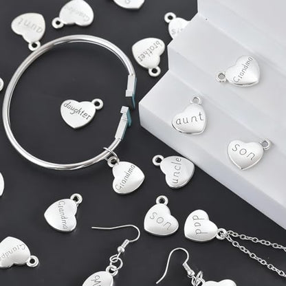 stino 100 Gram Metal Charms for Jewelry Making, Silver & Gold Plated, Bulk Pack for Bracelets, Necklaces, Crafts - color: Family Heart Silver (50Pcs)