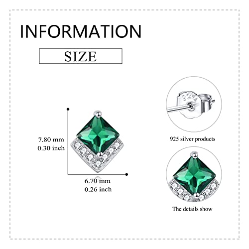 Birthstone Stud Earrings Sterling Silver Square Created Crystal Earrings Cubic Zirconia Hypoallergenic Piercing Jewelry Small Gifts for Women Mothers - color: May-Emerald