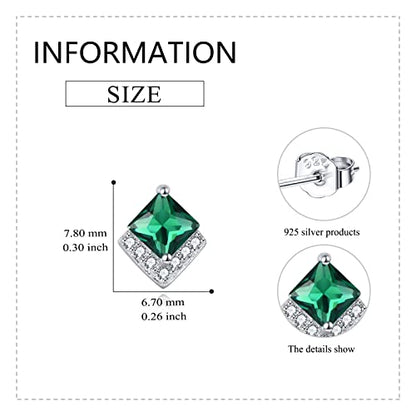 Birthstone Stud Earrings Sterling Silver Square Created Crystal Earrings Cubic Zirconia Hypoallergenic Piercing Jewelry Small Gifts for Women Mothers - color: May-Emerald