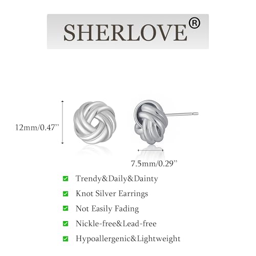SHERLOVE Chunky Knot Gold Earrings Women Statement Drop Dangle Earrings | 14K Gold Plated Hypoallergenic Lightweight,Trendy Dainty Elegant Cute,Women Gold Jewelry Fashion Accessories Gifts - color: Knot Silver E