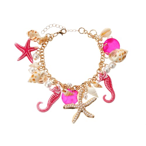 RUOFFETA Shell Starfish Necklace Bracelet Conch Statement Chunky Necklace Mermaid Costume Jewelry Beach Jewelry for Women - style: Anklet Hot Pink