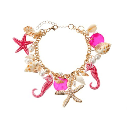RUOFFETA Shell Starfish Necklace Bracelet Conch Statement Chunky Necklace Mermaid Costume Jewelry Beach Jewelry for Women - style: Anklet Hot Pink