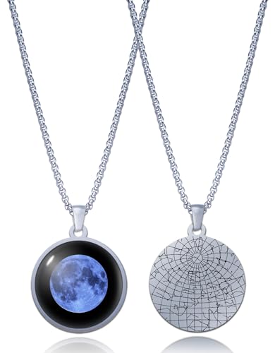 Custom Moon Phase Necklace Gift for Birthday | Personalized Name and Special Date Engraved Pendant with Gift Box, Handmade Jewelry for Birthday, Anniversary, or Memorial - style: Star Map