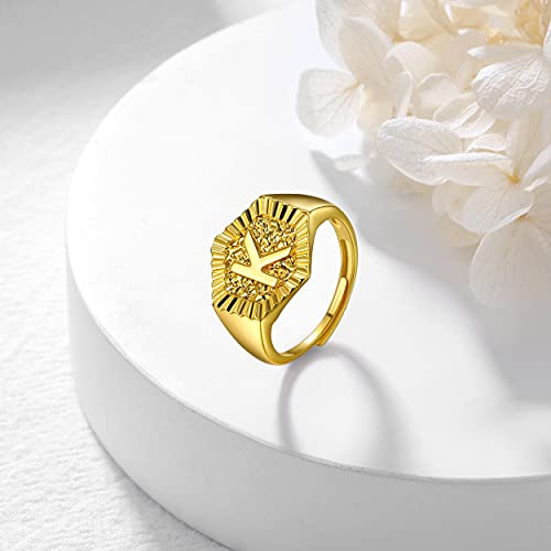 U7 Initial Ring Wedding Band for Men Women 18K Gold Plated Statement Hexagon A-Z Letter Jewelry Personalized Stackable Signet Rings - color: P