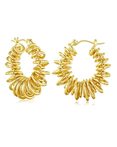 18K Gold Plated Chunky Curve Twisted Open Hoop Statement Stud Earrings with CZ for Women by SNGIA, Large Handmade Spiral Texture Braided Formal Trendy Hoop Jewelry Gifts, Big Circle Geometric Shell Beachy Vacation Fashion Hanging Earrings Accessories, Vin