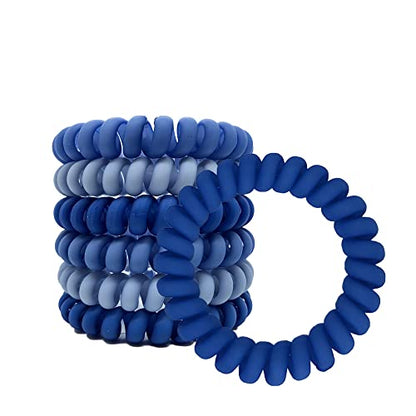 6 Pcs Spiral Hair Ties, Matte Candy Blue | Plastic Phone Cord Hair Bands, Ponytail Holder, Coil Hair Ties, For Any Kinds of Hair