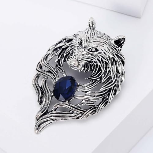 HETICA Vintage Animal Dragon Skull Wolf Crown Lion Brooch for Men Women Suit Tie Dress Lapel Pin Fashion Jewelry - style: Vintage Silver Wolf