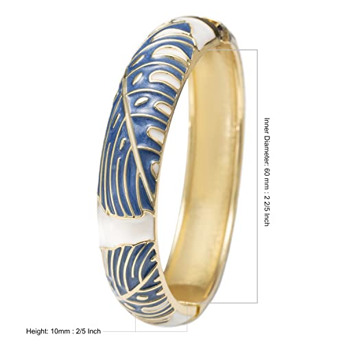 Hawaiian Monstera Luau Leaves Hinged Clasp Fashion Enamel Bangle Bracelet - color: Sapphire Blue