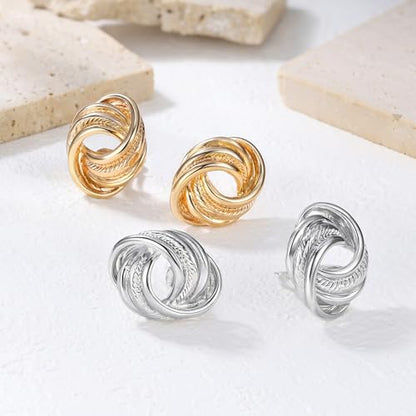 FANZE 2 Pairs Matte Gold Sliver Clip on Earrings for Women No Piercing | No Piercing Button Earring Comfortable Fashion Jewelry Gift - color: Set-5