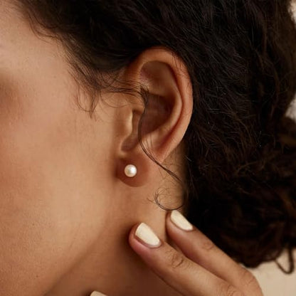 WFYOU Pearl Earrings for Women 925 Sterling Silver Stud Earring | 14K Gold Plated Hypoallergenic Stud Earrings, White Diamond Dainty Bridal Earring, Trendy Jewelry, Wedding Party Gifts - color: Silver A, size: 8mm
