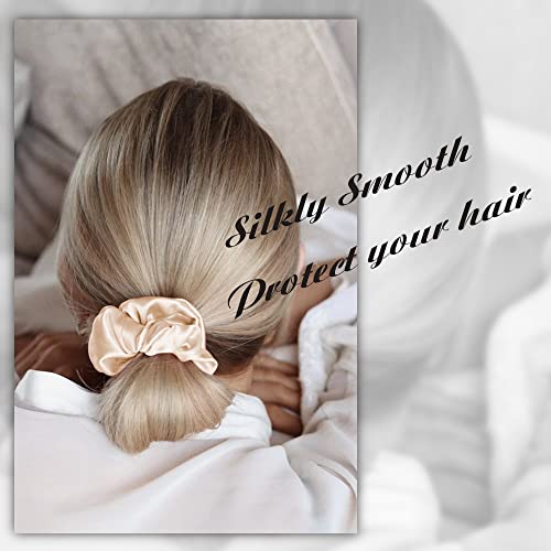 OLESILK 100% Mulberry Silk-Scrunchies for Hair Sleep, Women Grils Silk Hair Ties for Frizz & Breakage Curly Hair, No Damage, Elastics Ponytail Holder, 3 Pack - color: 3pcs, Black-Champagne Gold-Co Co