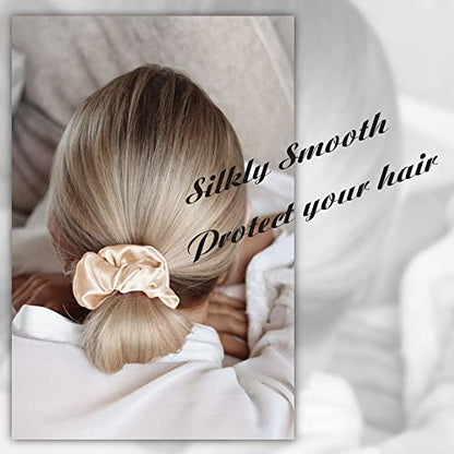 OLESILK 100% Mulberry Silk-Scrunchies for Hair Sleep, Women Grils Silk Hair Ties for Frizz & Breakage Curly Hair, No Damage, Elastics Ponytail Holder, 3 Pack - color: 3pcs, Black-Champagne Gold-Co Co