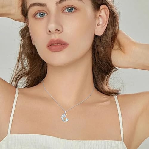 Dragonfly Necklace 925 Sterling Silver Moonstone Necklace Rainbow Stone Dragonfly Jewelry Christmas Birthday Gifts for Women Mom Her - style: Star and Moon with Birthstone