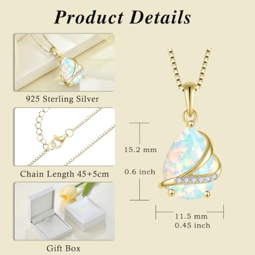 Birthstone Pendant Necklace 925 Sterling Silver Teardrop Jewelry for Women - color: Golden Yellow-lridescent White