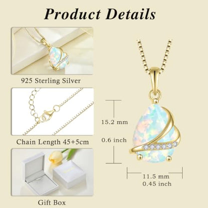 Birthstone Pendant Necklace 925 Sterling Silver Teardrop Jewelry for Women - color: Golden Yellow-lridescent White