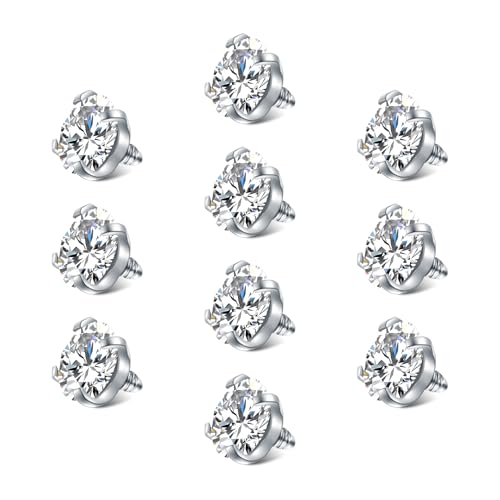 vcmart 16G 3mm Replacement Balls & 14G 5mm Piercing Balls Externally Threaded Nipple Industrial Tongue Belly Nose Lip Ear Piercing Barbell Parts - color: 1 -14G, 5mm clear CZ, silver 10pcs