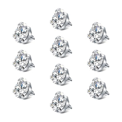 vcmart 16G 3mm Replacement Balls & 14G 5mm Piercing Balls Externally Threaded Nipple Industrial Tongue Belly Nose Lip Ear Piercing Barbell Parts - color: 1 -14G, 5mm clear CZ, silver 10pcs