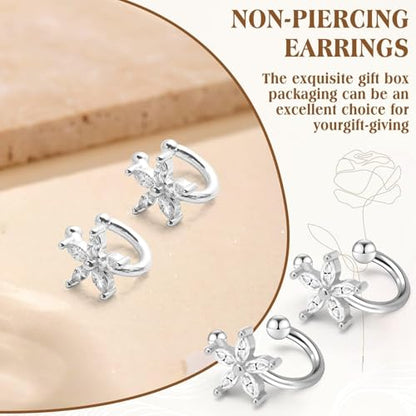Ear Cuffs Non Piercing for Women Flower Earring Cuff Gold Non Pierced Lightweight Hypoallergenic Cartilage Earrings Dainty Jewelry Gift - color: Sliver+1Pair