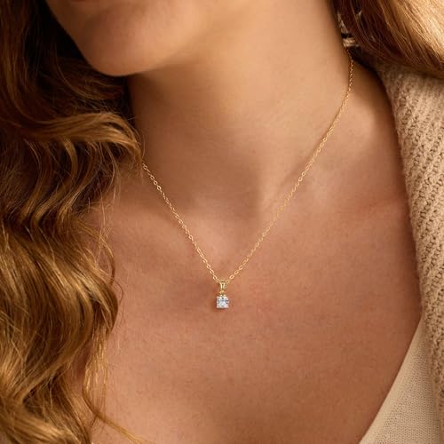 Turandoss Cubic Zirconia Necklace for Women, 14K Gold Plated Necklace | Gold Choker Necklace for Women, Trendy CZ Pearl Necklace, Simple Wedding Prom Jewelry, Bridesmaids Gifts - color: Square Zircon