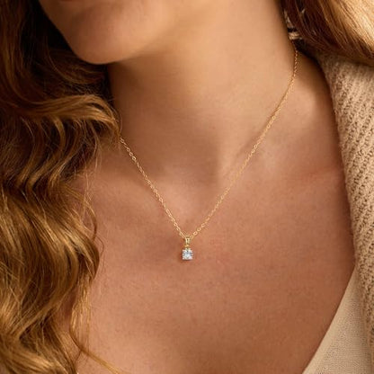 Turandoss Cubic Zirconia Necklace for Women, 14K Gold Plated Necklace | Gold Choker Necklace for Women, Trendy CZ Pearl Necklace, Simple Wedding Prom Jewelry, Bridesmaids Gifts - color: Square Zircon