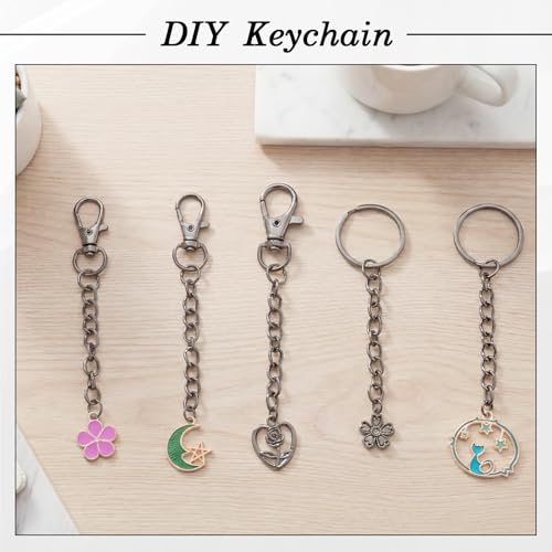 1130PCS Keychain Making Kit Jump Rings for Jewelry DIY Key Chain Supplies with Keyrings Bulk, Metal Lobster Claw Clasp, Swivel Snap Hook, Extender Chain for Crafts Accessories（Black） - color: Black
