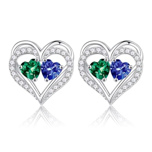 Heart Earrings for Women - Birthstone Earrings | 925 Sterling Silver, Stud Earrings, Gift Box Packaging, Anniversary Birthday Gifts for Women Wife Girlfriend Mom - color: 05-12-May-Dec Birthstone