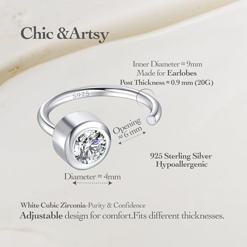 CHIC & ARTSY 925 Sterling Silver Half Hoop Earrings for Women, Dainty Huggie Hoops with Synthetic Opal, Moonstone, CZ & Gemstones, Lightweight Comfort Fit Everyday Elegant Jewelry - color: CZ/White