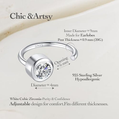 CHIC & ARTSY 925 Sterling Silver Half Hoop Earrings for Women, Dainty Huggie Hoops with Synthetic Opal, Moonstone, CZ & Gemstones, Lightweight Comfort Fit Everyday Elegant Jewelry - color: CZ/White
