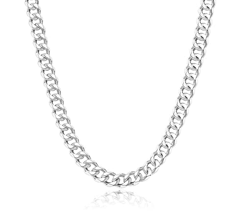 WomenGifts Cuban Link Chain Necklace for Women, Waterproof 14k Gold Silver Plated Chain Choker, Non Tarnish Stainless Steel Jewelry, 3.5/5/6/8/11mm,14/16/18 Inch Thin&Chunky&Thick - color: Silver, style: 8MM-14"