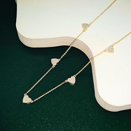 Zeffy Dainty Gold Heart Necklace for Women Trendy 14K Gold/Silver Plate Cute Heart Pendant Choker Necklaces Gold Love Heart Chain Necklace for Women Dainty Gold Jewelry Gifts for Women - style: CZ Heart Choker-Gold