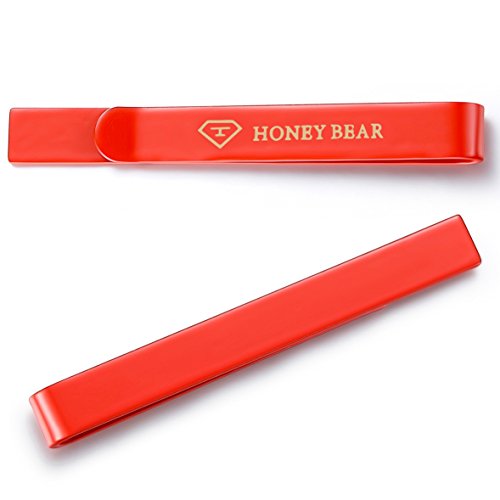 HONEY BEAR 2.12" Standard Tie Clip Bar for Men Steel Business Wedding Gift | Classic Minimalist, Steel-Plated Copper Base, Gift-Boxed, Thickened, Rounded Corners, Easy to Slide On, No Snag or Wrinkle - color: Red 5.4cm
