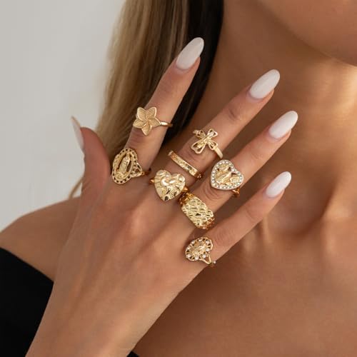 FUTIMELY Boho Retro Stackable Rings Sets for Women Knuckle Joint Finger Knuckle Nail Ring Sets Moon Stars Stack Preppy Statement Rings Cute Trendy Stuff Jewelry - style: F-8PC-Cross Rings