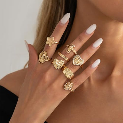 FUTIMELY Boho Retro Stackable Rings Sets for Women Knuckle Joint Finger Knuckle Nail Ring Sets Moon Stars Stack Preppy Statement Rings Cute Trendy Stuff Jewelry - style: F-8PC-Cross Rings