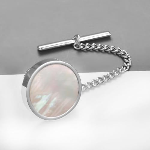 Mother of Pearl Tie Tack for Men Gold Black Silver Simple White Shell Tie Pin Clip Party Suit Jewelry Gift - color: Silver