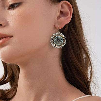 Colorful Bead Earrings For Women Summer Beach Handmade Bead Earrings Bohemia Hoop Dangle Earring For women - color: Brown