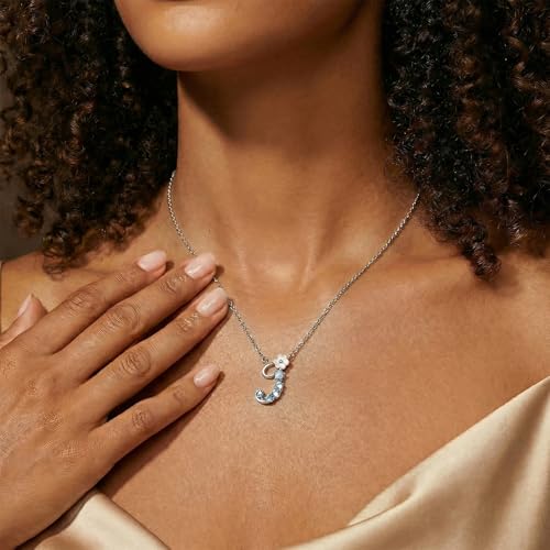 VIKI LYNN Initial Necklace for Women 925 Sterling Silver Initial A to Z Letter Pendant Necklace with Blue Flower Cubic Zirconia Birthday Engagement Gift for Women,Mom, Couple - style: Letter J