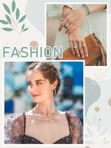 Inbagi Maitys 15 Pcs Halloween Jewelry Women Chain Necklace Bracelet Stud Earrings Hoops Bracelet Big Circle Earring Rings Set - style: Gold Turquoise