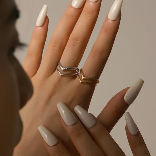 Gold & Silver V Shaped Adjustable Ring, Simple Non Tarnish Stainless Steel Womens Rings, Dainty Open Band,Anillos.