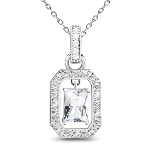 Sterling Silver Pendant Necklace Charms Hypoallergenic Fashion Jewelry Dainty Valentines Day Birthday Gift for Women - style: Square Zirconia