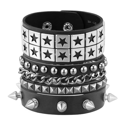 Mens Bracelet Braided Leather Punk Rock Cuff Bracelets Wrap Bracelet for Men Women Black - color: D:3PCS