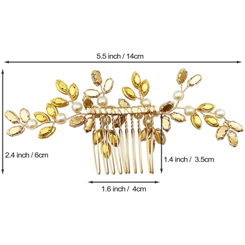 Pearl Crystal Hair Comb Bridal Rhinestone Gold Vine Hair Piece Accessories for Wedding Women (Red-2) - color: Red-2