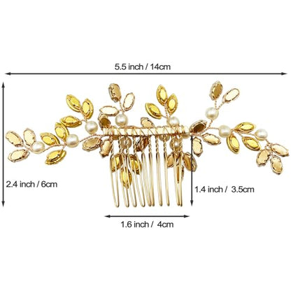 Pearl Crystal Hair Comb Bridal Rhinestone Gold Vine Hair Piece Accessories for Wedding Women (Red-2) - color: Red-2