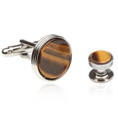 Tigers Eye Tuxedo Shirt Cufflinks Studs Formal Set for Men with Travel Presentation Gift Box for Groom Groomsmen Wedding Party