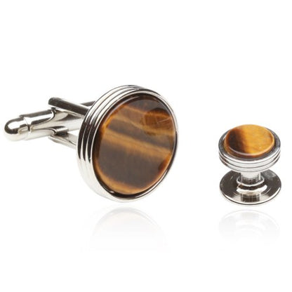 Tigers Eye Tuxedo Shirt Cufflinks Studs Formal Set for Men with Travel Presentation Gift Box for Groom Groomsmen Wedding Party