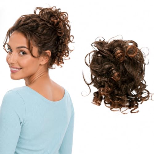 CAISHA Jumbo Hairpiece Scrunchy Updo Voluminous Curly Messy Bun Brown Mix G21L - color: brown mix #2T30B G21L