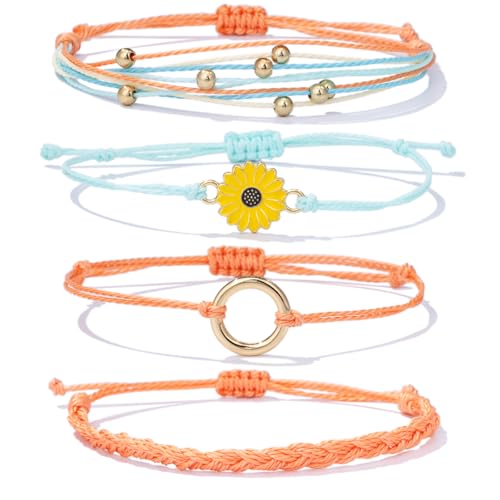 Sunflower Friendship Bracelets Boho Stackable String Bracelets Cute Trendy Gifts for Teen Girls Women - color: Coral