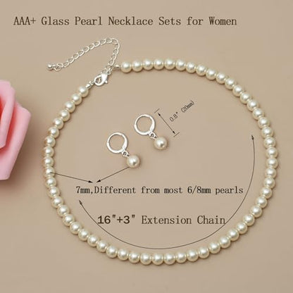 S SUSANN Costume Layered Twisted Gold Pearl Necklace Choker Chunky Glass Statement Pearl Necklace and Earring set, good gift for women Faux pearl necklace set - style: 7MM beige pearl necklace