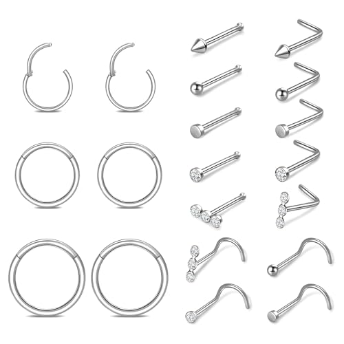 Surgical Steel Nose Ring 16G 18G L Shape Nose Studs Body Piercing for Women - color: A-Silver