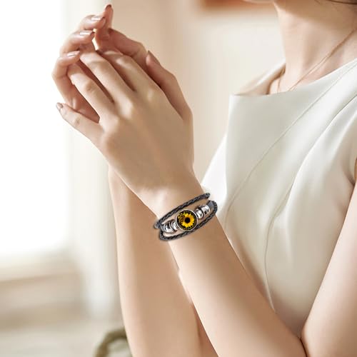 Boho Sunflower Gifts Sunflower Leather Bohemian Bracelet Birthday Gifts for Women Teens Granddaughter Wife Daughter Mom Friendship Bracelets for Her - color: C-Sunflower