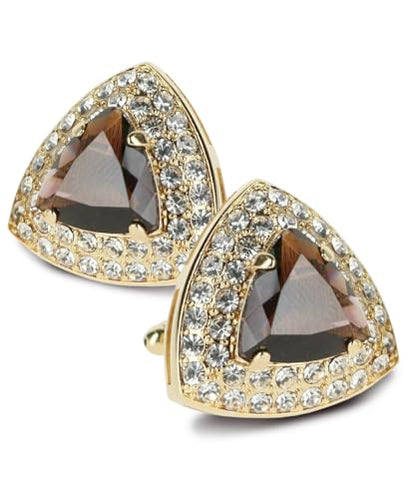 Triangular Crystal Diamond Set Cuff Links for Men – Tuxedo Suit Accessories, Cufflinks for Men - style: Purple/Gold